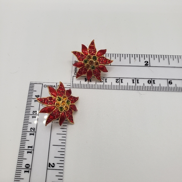 Christopher Radko Poinsettia Earrings/Brooch set - Picture 4 of 16